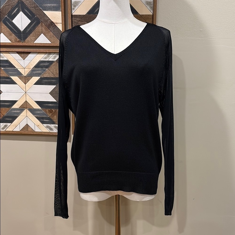 Ralph Lauren Black Label V-Neck Knit Mesh Sleeve Sweater Small *As-Is*